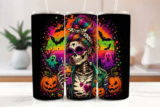 Neon Spooky Skeleton 20oz Tumbler – Colorful Halloween Tumbler