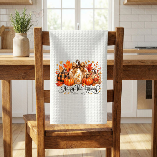 Happy Thanksgiving Pumpkin Kitchen Towel – Rustic Fall Décor