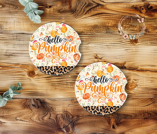 Hello Pumpkin Leopard Car Coaster Set