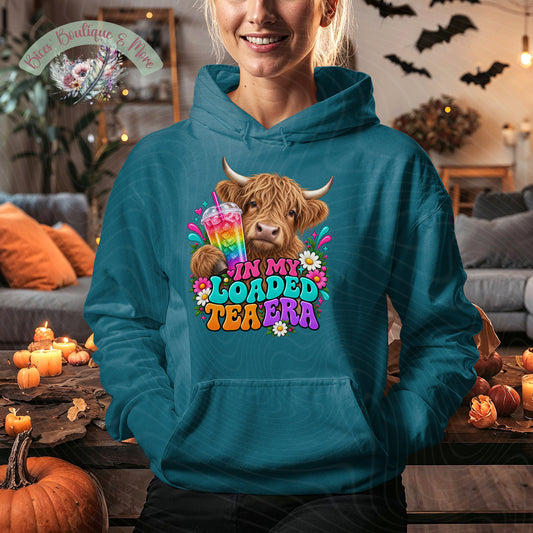In My Loaded Tea Era Highland Cow Hoodie