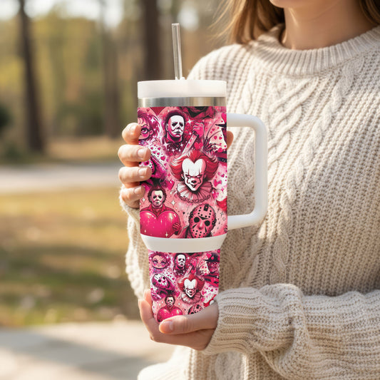 Love Bites Horror Valentine Tumbler – 40oz Stainless Steel Handle Tumbler
