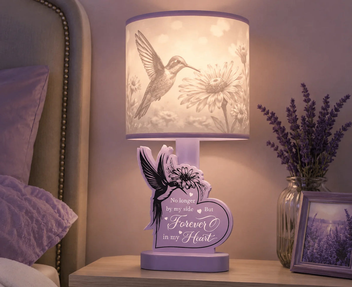 Hummingbird Memorial Table Lamp – “Forever in My Heart” Bereavement Gift