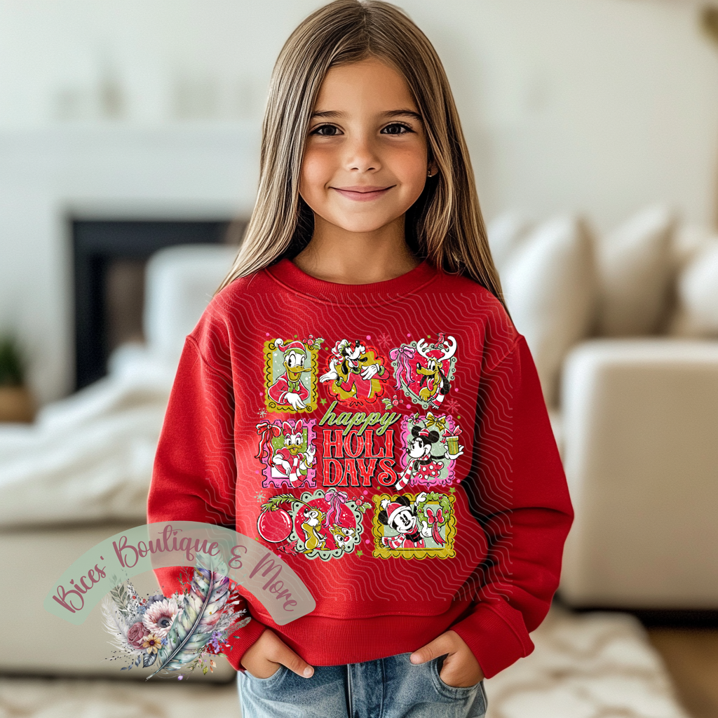 Kids Retro Holiday Cheer Sweatshirt – Cute Cartoon Christmas Crewneck