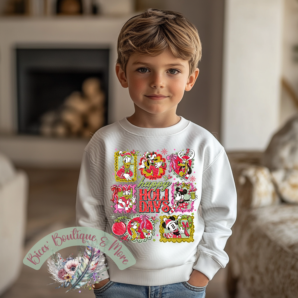 Kids Retro Holiday Cheer Sweatshirt – Cute Cartoon Christmas Crewneck