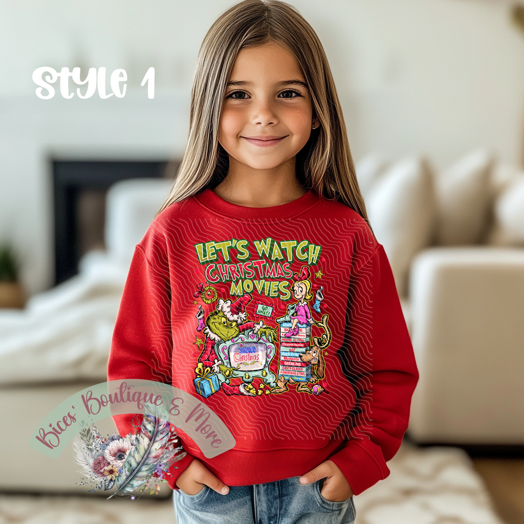 Kids Christmas Movie Night Sweatshirt – Cozy Retro Holiday Crewneck