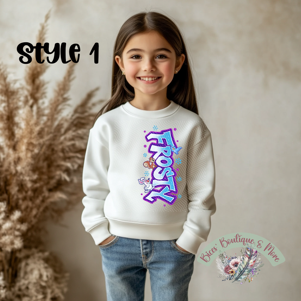 Kids Frosty Winter Wonderland Sweatshirt – Retro Snowman Christmas Crewneck
