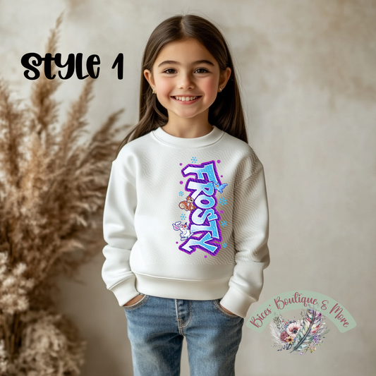 Kids Frosty Winter Wonderland Sweatshirt – Retro Snowman Christmas Crewneck