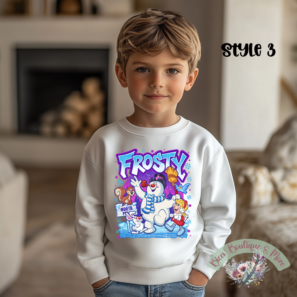 Kids Frosty Winter Wonderland Sweatshirt – Retro Snowman Christmas Crewneck