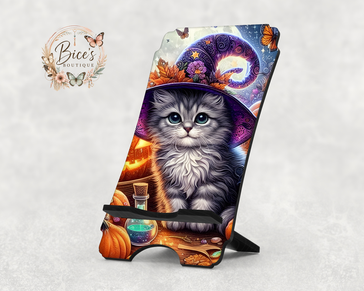Witchy Kitty Phone Stand – Cute Halloween Cat Design