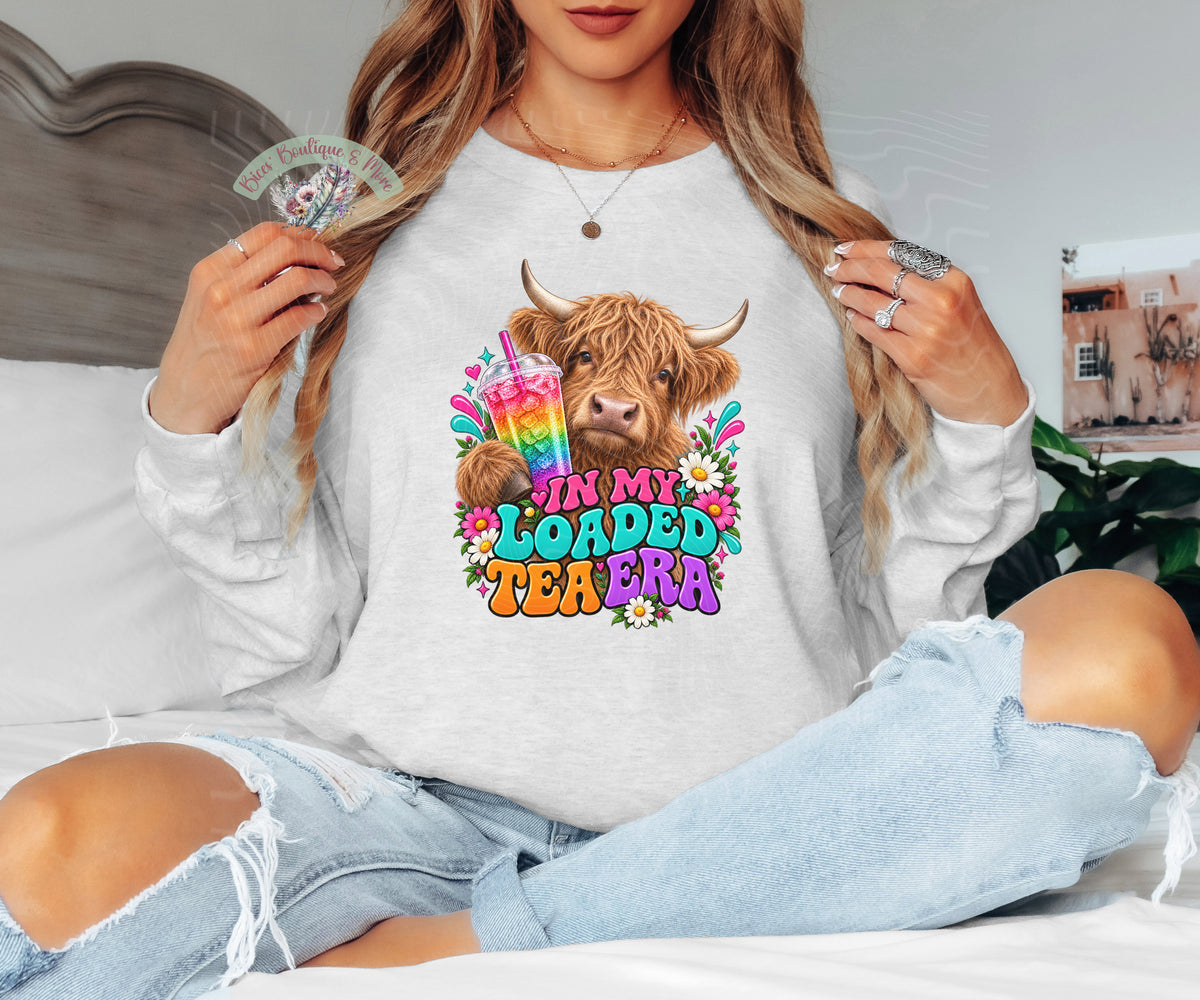 In My Loaded Tea Era Highland Cow Long-Sleeve Shirt