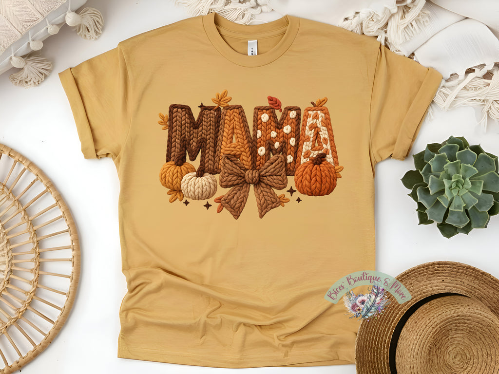 🍁 Fall Knit “MAMA” Pumpkin Tee 🎃✨