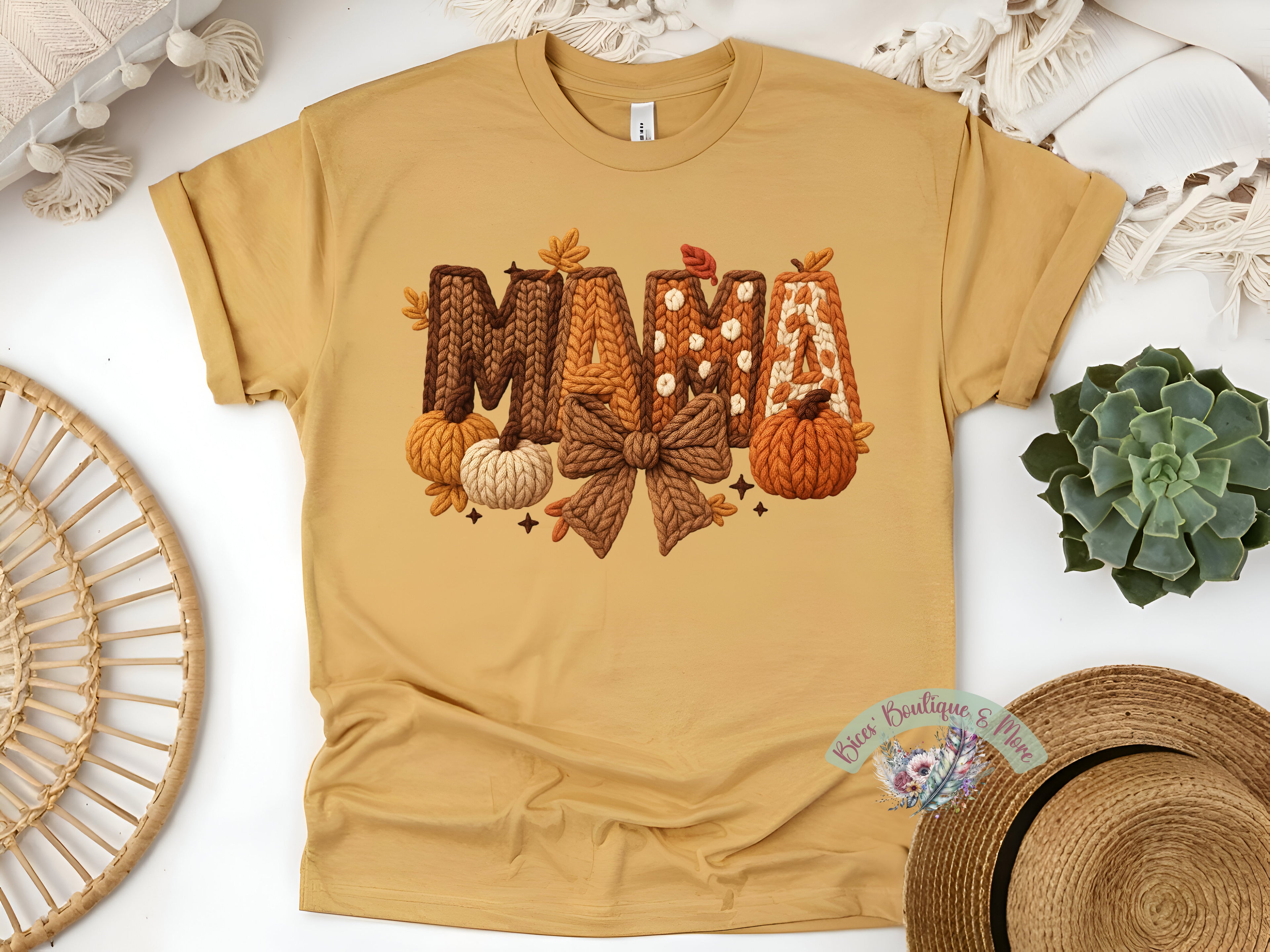 🍁 Fall Knit “MAMA” Pumpkin Tee 🎃✨
