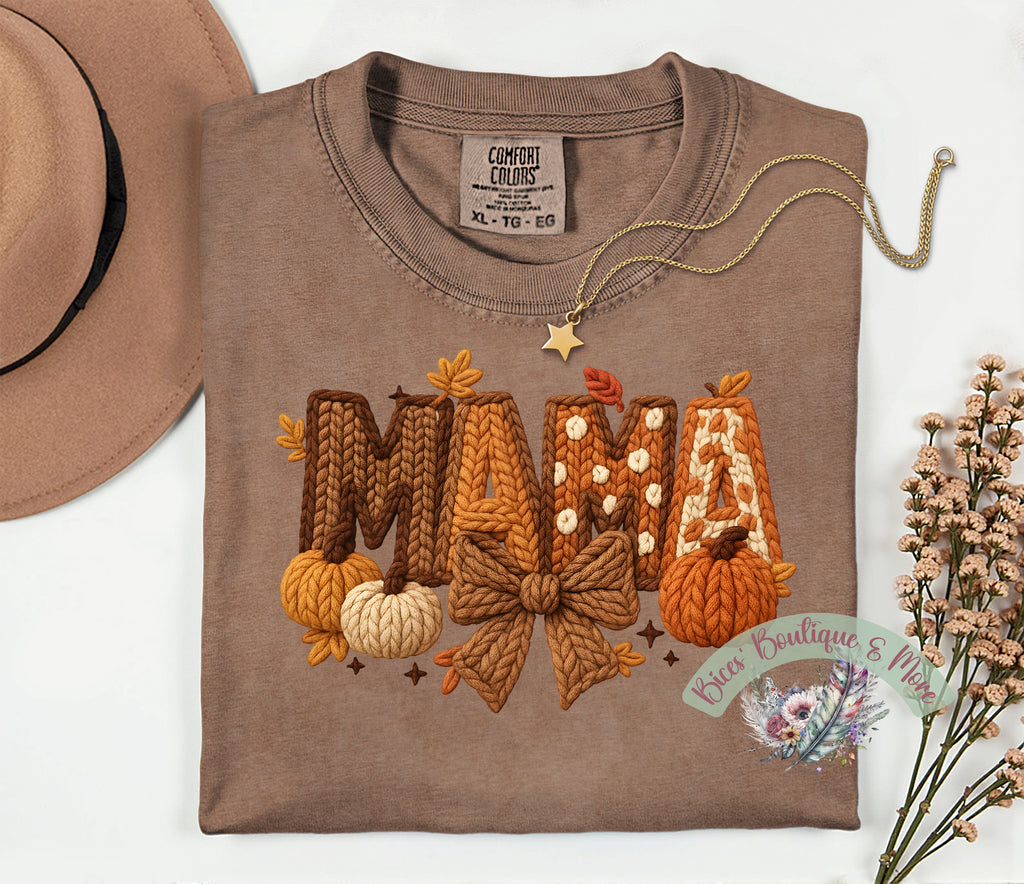 🍁 Fall Knit “MAMA” Pumpkin Tee 🎃✨