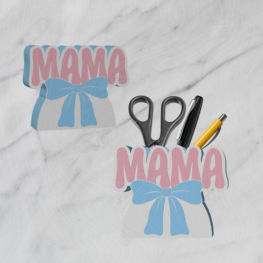 Mama Pen Holder | Pink & Blue Bow Desk Organizer | Cute Mom Gift