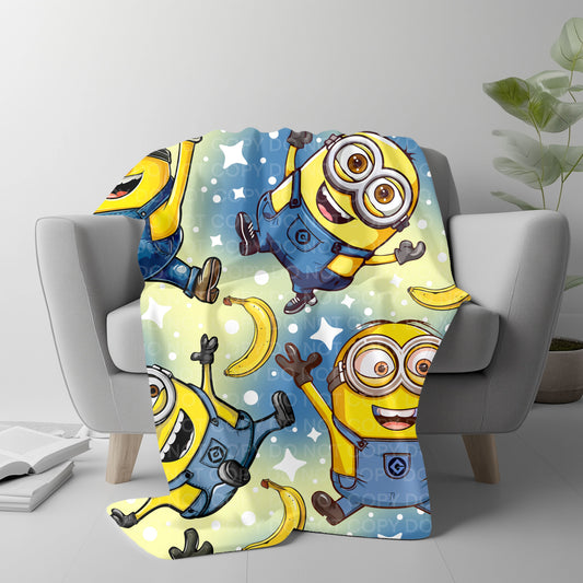Funny Yellow Cartoon Friends Plush Blanket – Banana Theme Character Throw