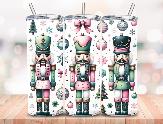 Pastel Nutcracker Christmas 20oz Tumbler – Pink & Teal Holiday Cup