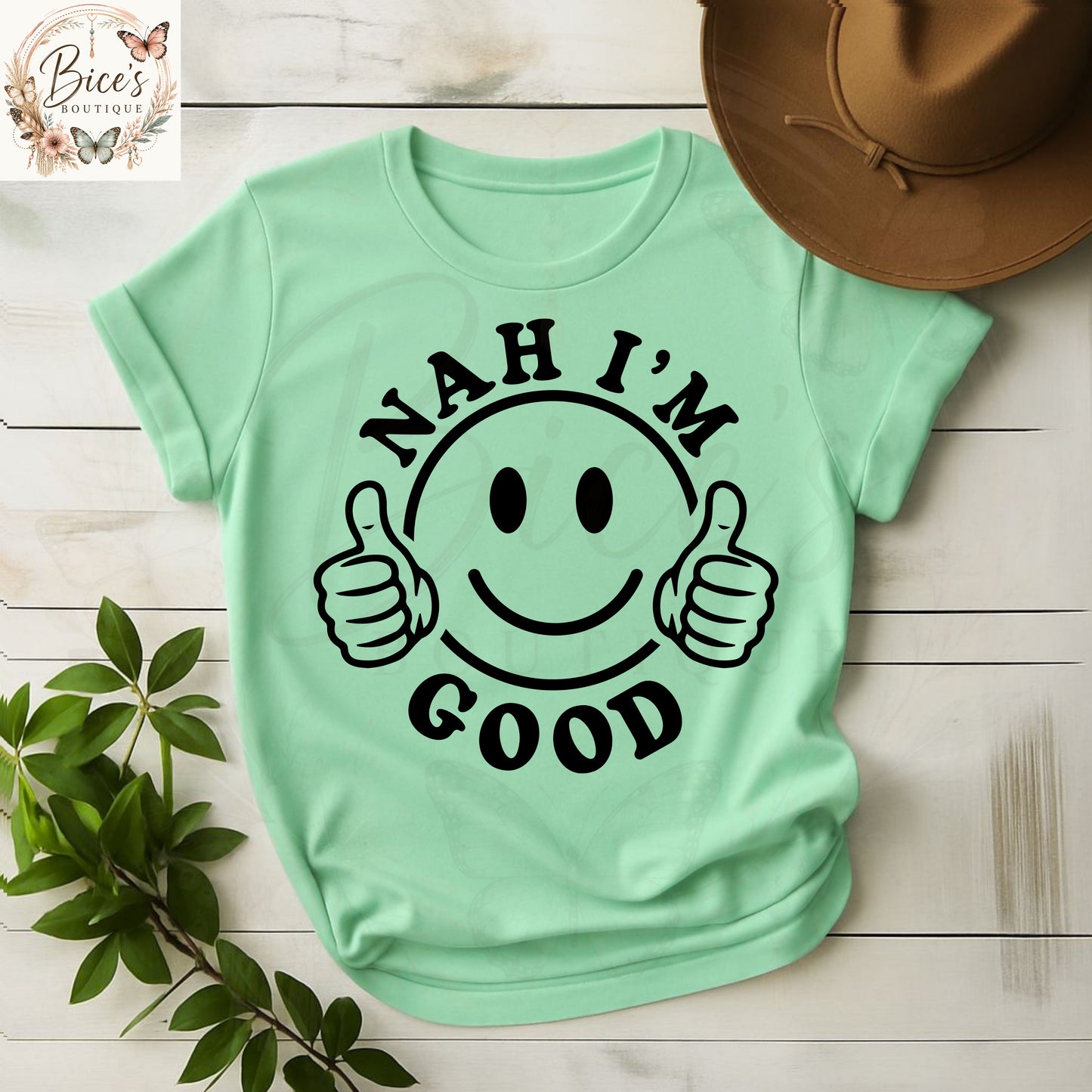 ah I'm Good Smiley Face Graphic T-Shirt | Funny Sarcastic Tee | Retro Casual Unisex Shirt