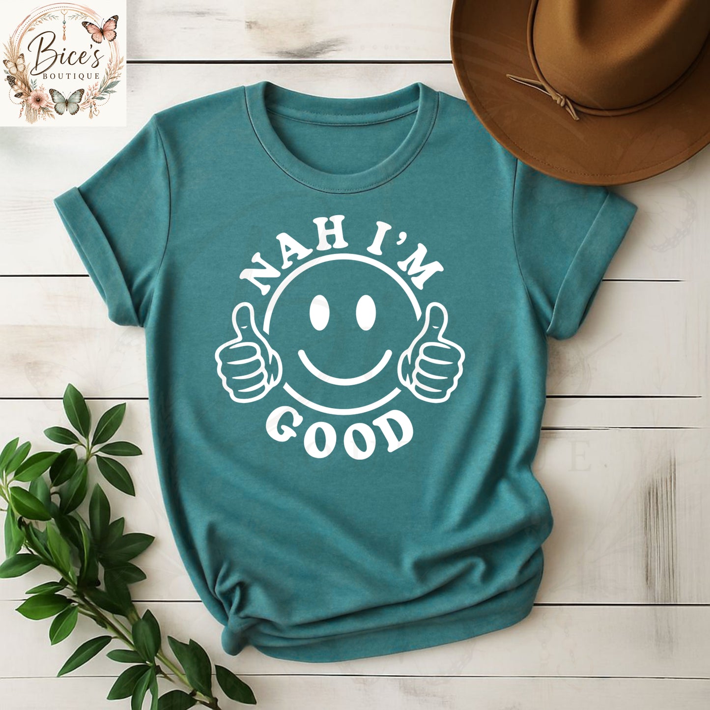 ah I'm Good Smiley Face Graphic T-Shirt | Funny Sarcastic Tee | Retro Casual Unisex Shirt