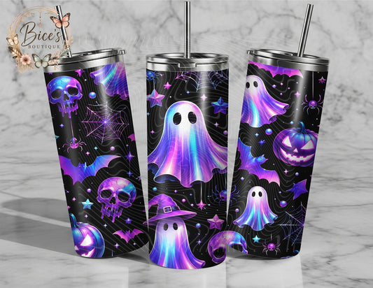 Neon Ghost Halloween 20oz Tumbler – Purple & Blue Spooky Tumbler