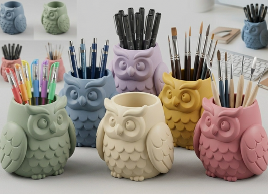 Pastel Owl Desk Organizer Holder – Cute Pen, Pencil & Brush Cup