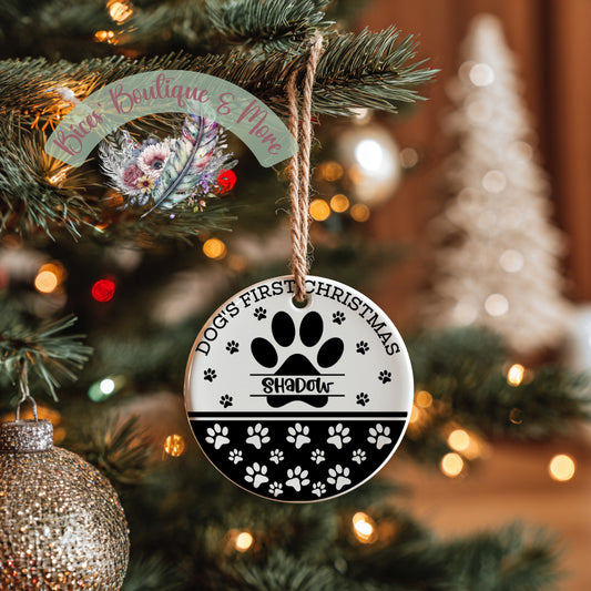 Dog’s First Christmas Ornament – Personalized Paw Print Ornament with Name
