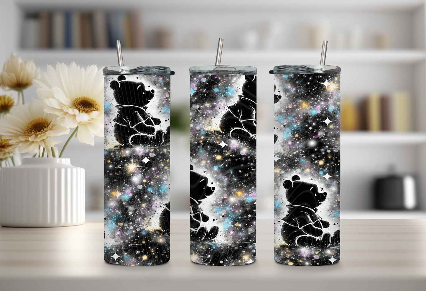 Galaxy Silhouette Bear Tumbler – Cosmic Night Sky 20oz Skinny Tumbler