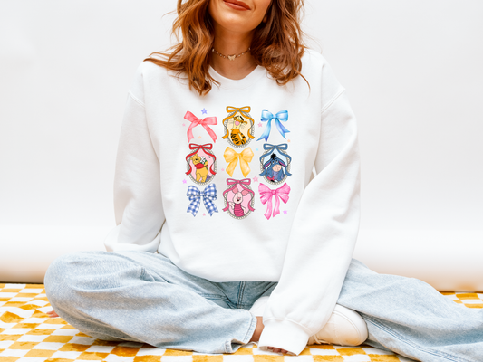 Vintage Storybook Bow Character Sweatshirt | Whimsical Cozy Crewneck