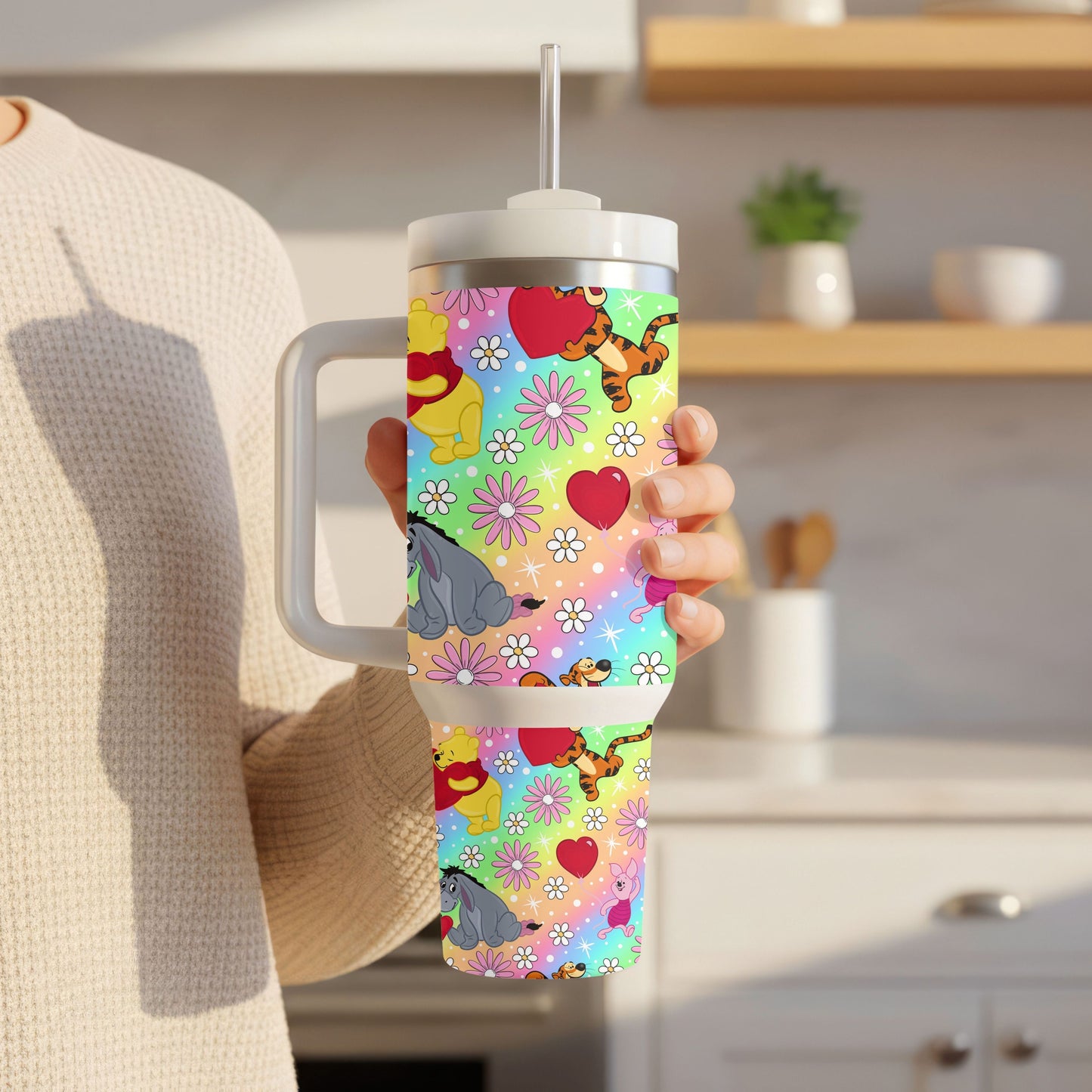 Rainbow Bear & Friends Tumbler – 40oz Stainless Steel Handle Tumbler