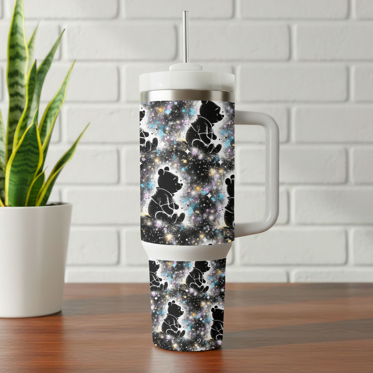 Galaxy Silhouette Bear Tumbler | 40oz Insulated Stainless Steel Cup with Handle