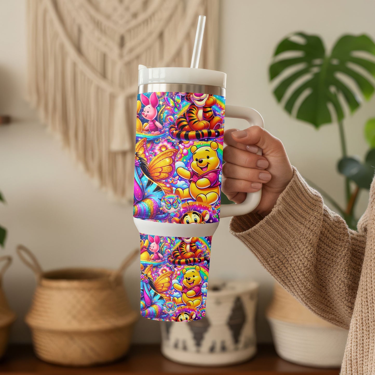 Whimsical Storybook Bear Tumbler | 40oz Insulated Stainless Steel Cup with Handle