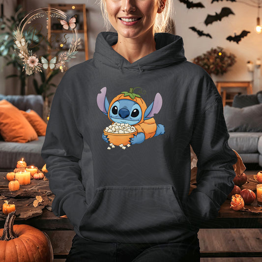 Cute Blue Alien Pumpkin Halloween Hoodie – Fall Movie Night Sweatshirt