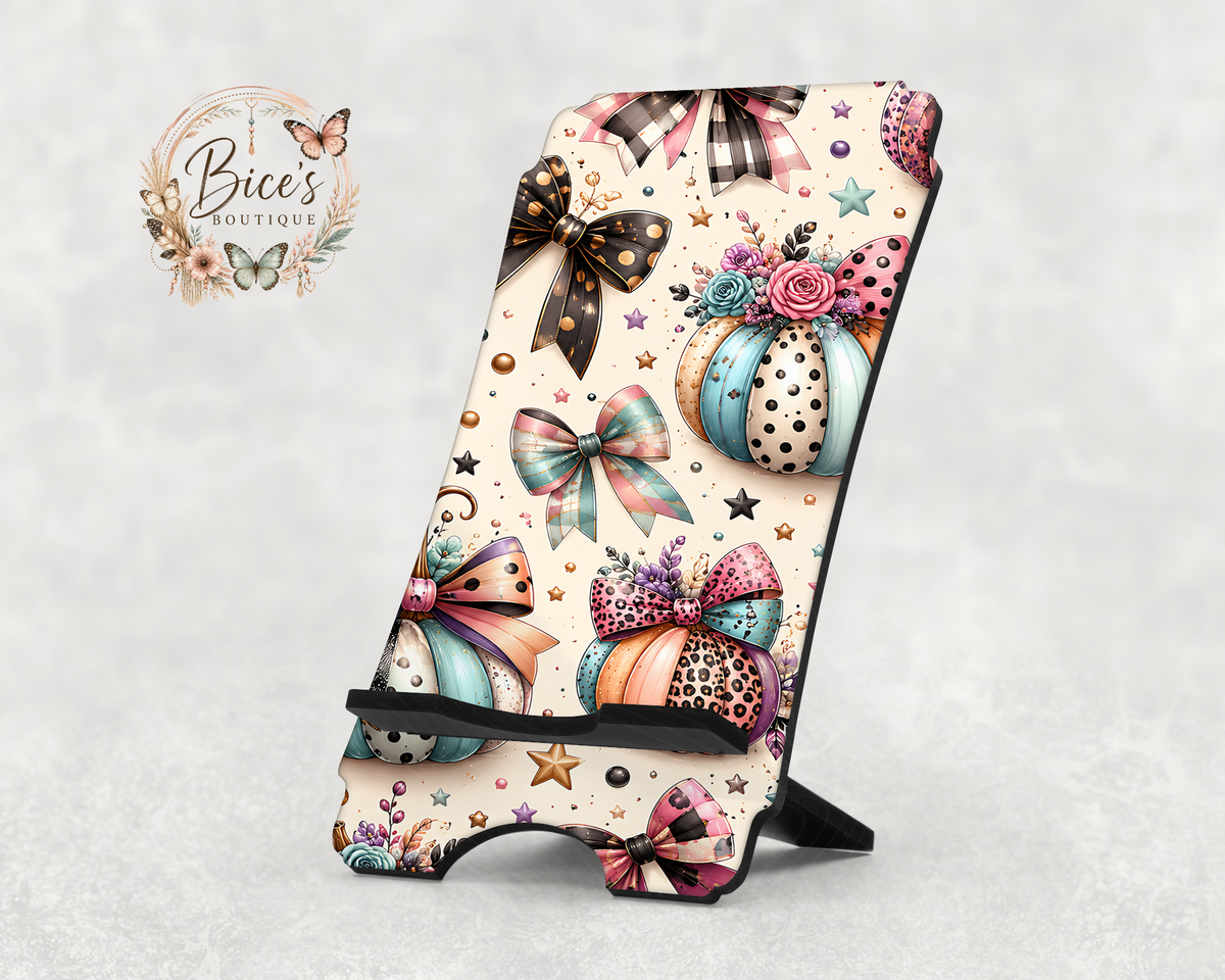 Pretty Pumpkins & Bows Phone Stand – Fall Desk Accessory