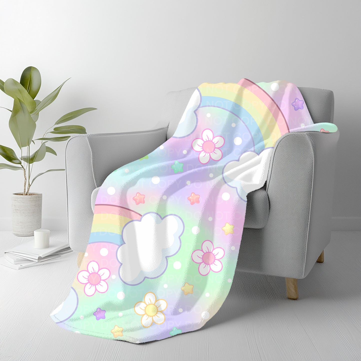 Cute Rainbow Floral Throw Blanket | Soft Pastel Home Décor