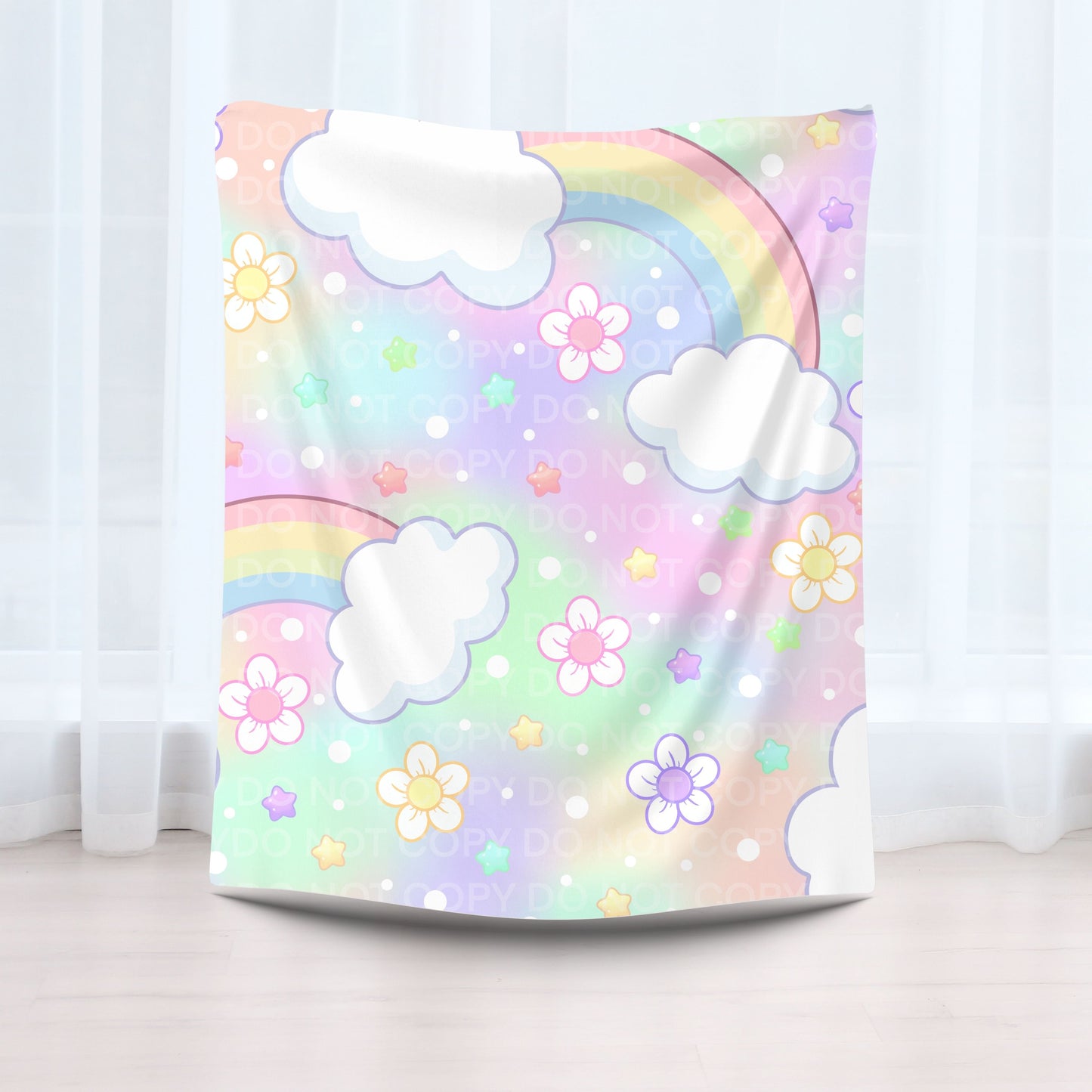 Cute Rainbow Floral Throw Blanket | Soft Pastel Home Décor