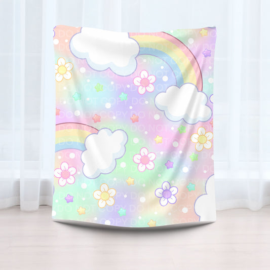 Cute Rainbow Floral Throw Blanket | Soft Pastel Home Décor