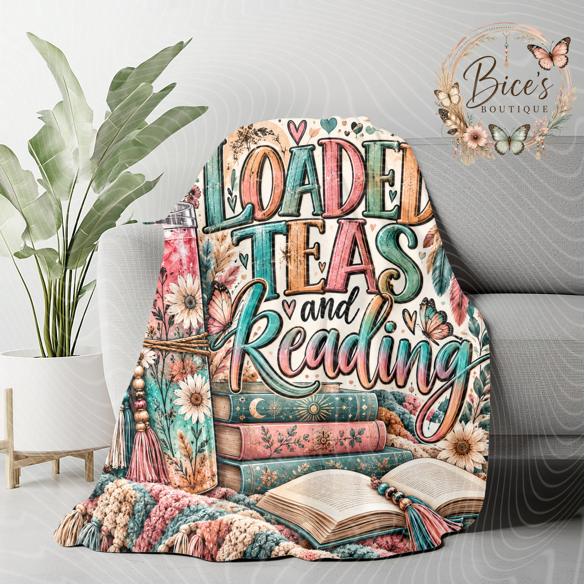 Loaded Teas & Reading Boho Throw Blanket