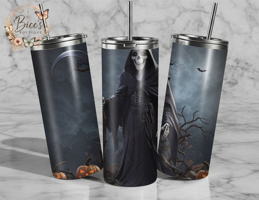 Grim Reaper 20oz Tumbler – Dark Halloween Skeleton Tumbler