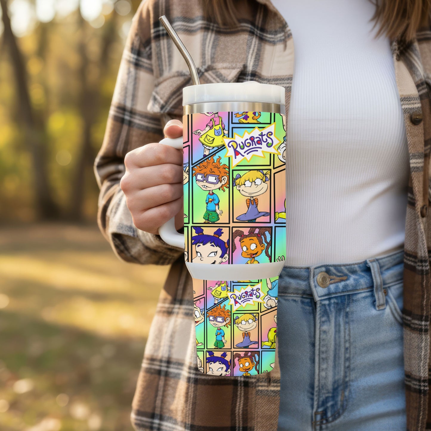 90s Cartoon Kids Tumbler | Retro-Inspired 40oz Insulated Stainless Steel Cup with Handle