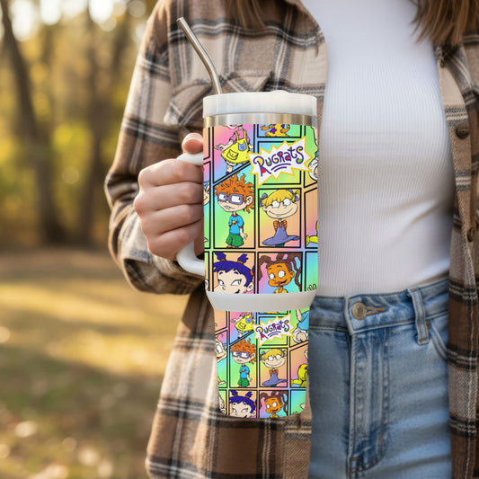 90s Cartoon Kids Tumbler | Retro-Inspired 40oz Insulated Stainless Steel Cup with Handle