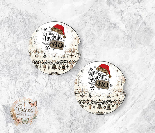 Santa’s Favorite Ho Ho Ho Christmas Car Coaster Set