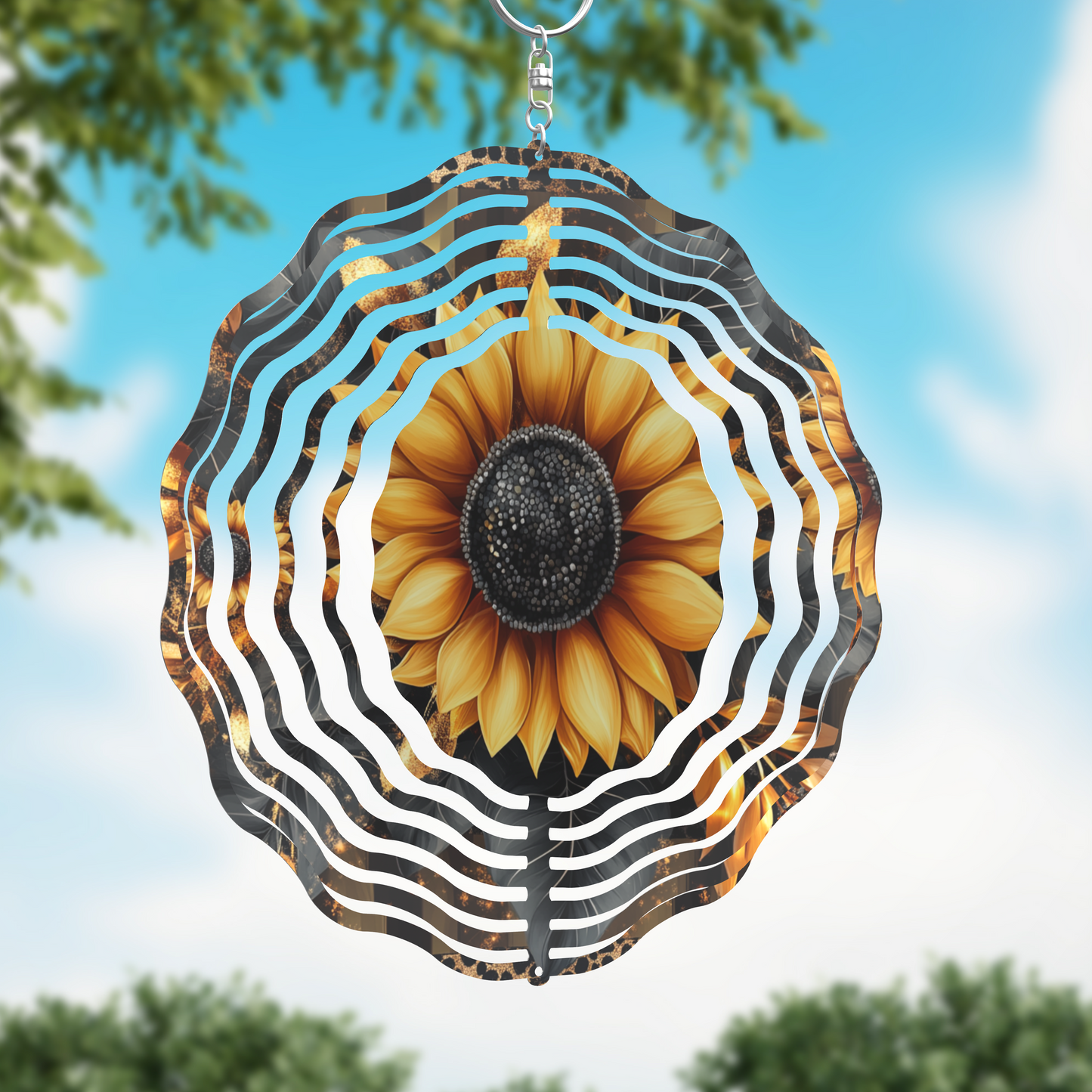 10" Double-Sided Sunflower Layered Metal Wind Spinner – Outdoor Garden Hanging Decor