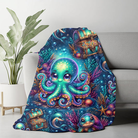 Whimsical Sea Life Throw Blanket | Cute Coastal Fleece Blanket