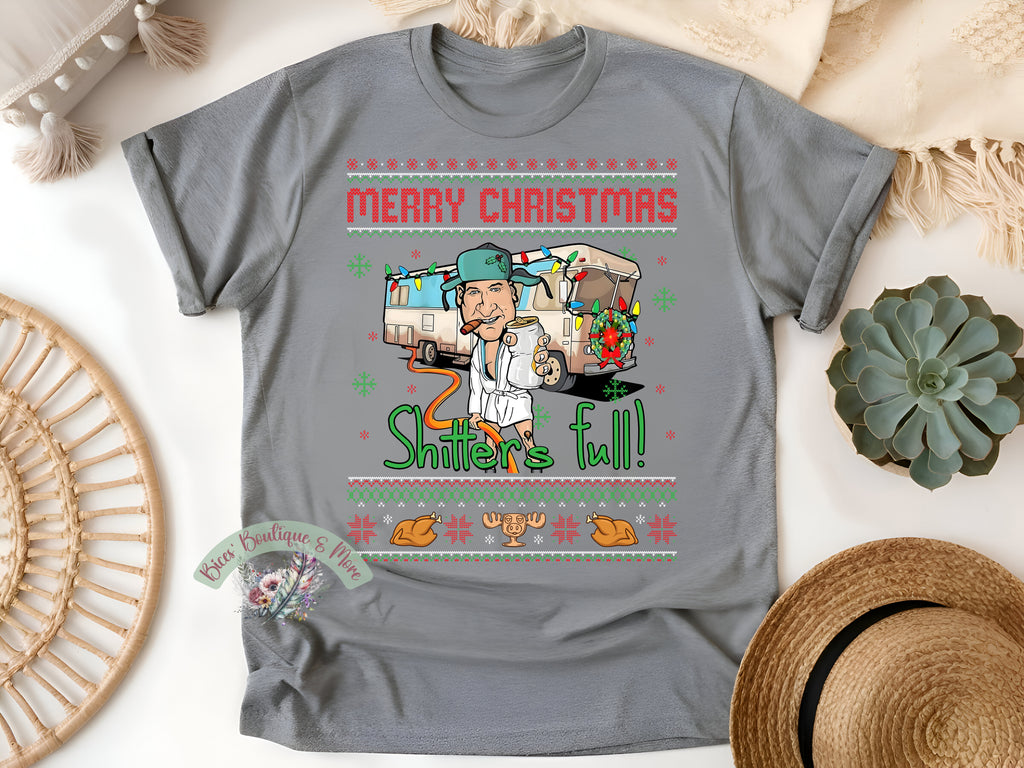 Funny Christmas Camper Tee | Merry Christmas Shitter’s Full Shirt | Holiday Humor T-Shirt