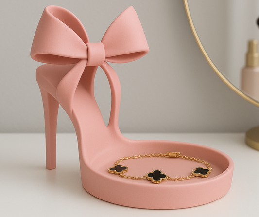 Pink Bow High Heel Jewelry Tray | Coquette Jewelry Holder | Feminine Vanity Organizer | 3D Printed Ring Dish