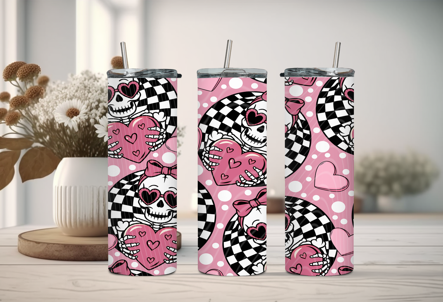 Pink Skeleton Love Tumbler – 20oz Skinny Tumbler