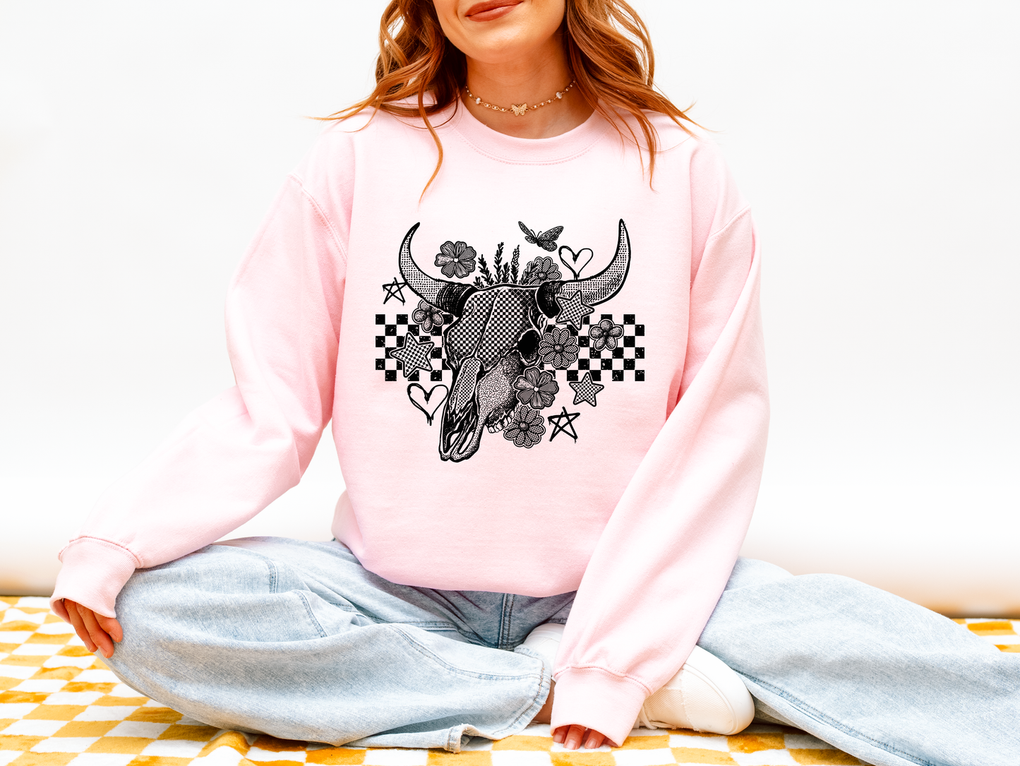 Western Floral Bull Skull Sweatshirt | Cowgirl Graphic Crewneck