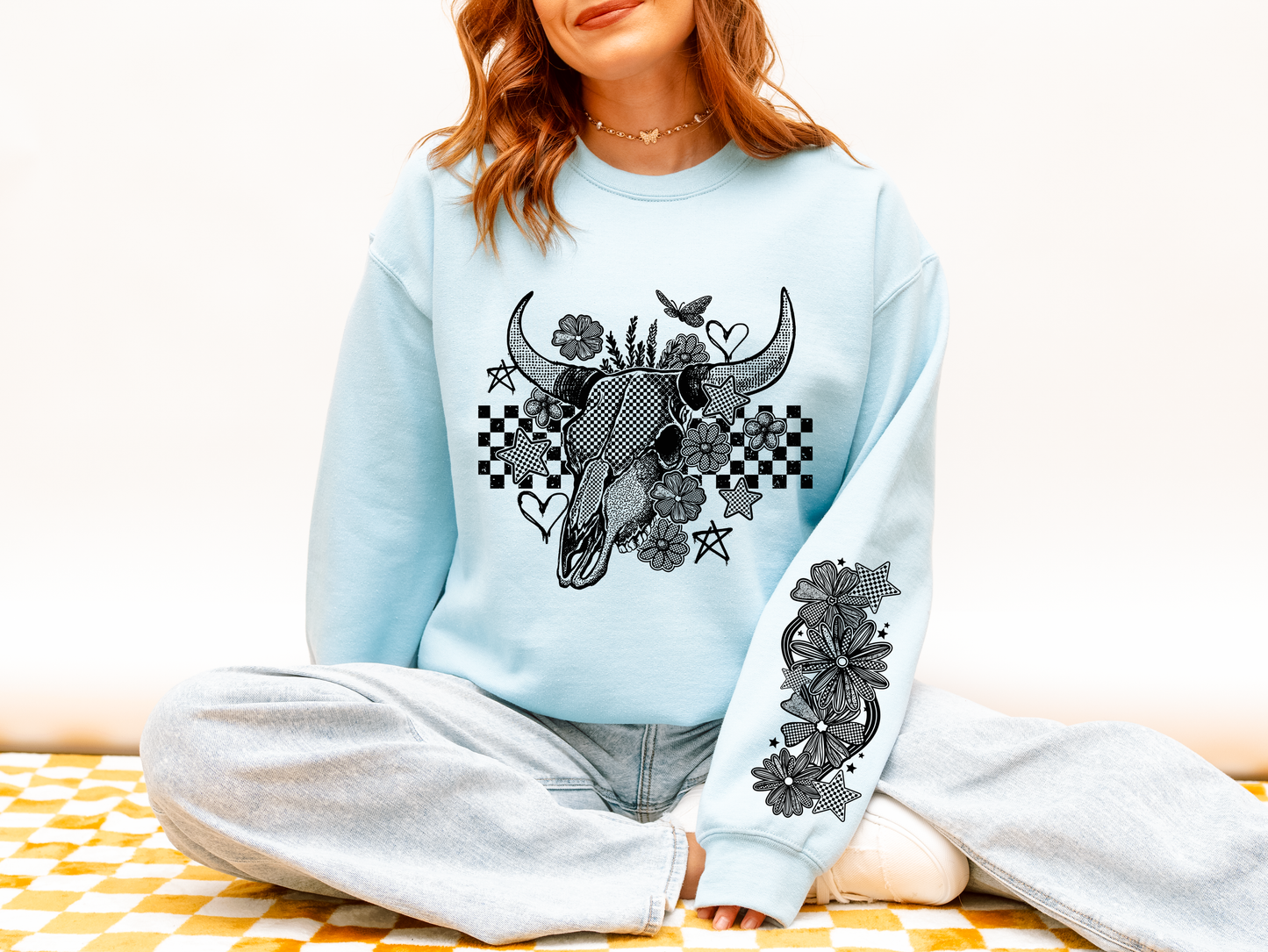 Western Floral Bull Skull Sweatshirt | Cowgirl Graphic Crewneck