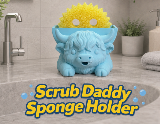 Highland Cow Sponge Holder | Cute Kitchen & Bathroom Sink Organizer | 3D Printed Sponge Caddy