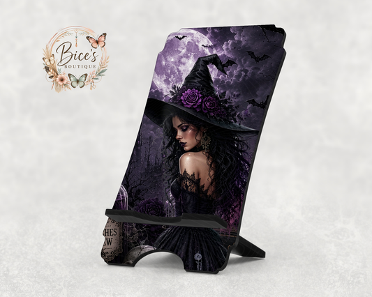 Midnight Witch Phone Stand – Purple Gothic Halloween Design