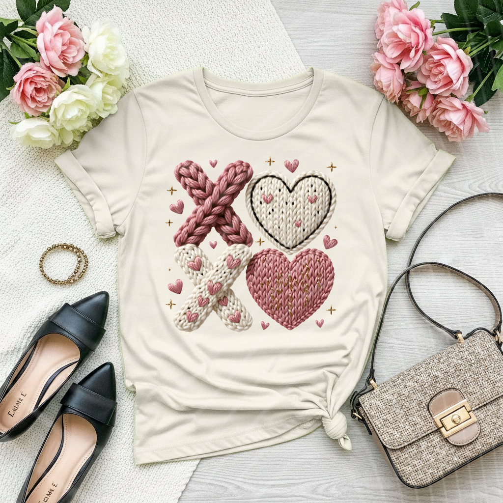 XOXO Knit Heart Shirt – Cozy Valentine Graphic Tee